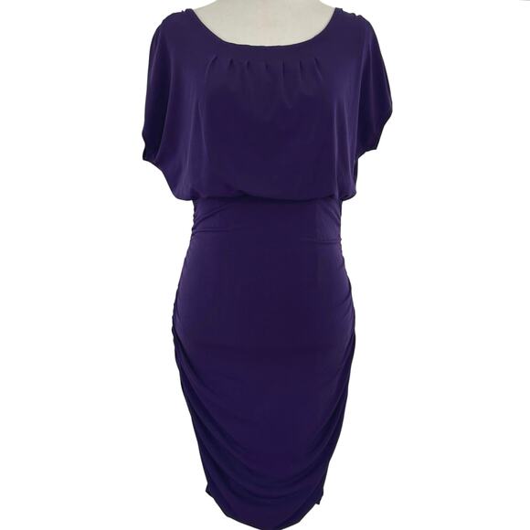 Women Short Sleeve Bodycon Dress Purple Office Career Fall Work Cocktail Size 4 - Picture 1 of 8